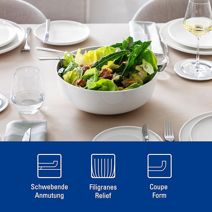 Villeroy & Boch Afina Gourmet Large Serving Bowl, Premium Porcelain, Made in Germany, Dishwasher and Microwave Safe, 10.25x 10.25x 4 in, Stackable, White