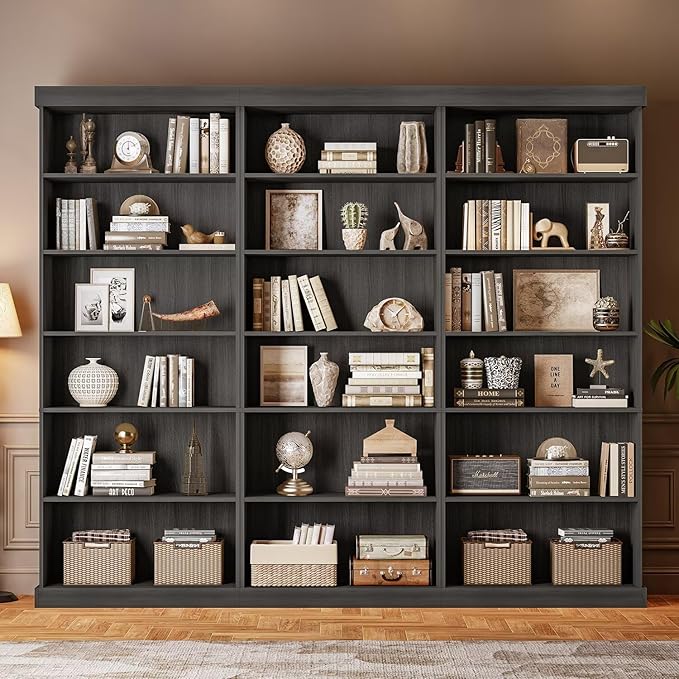 70.8" Tall Black Bookshelf, Farmhouse Modular Bookcase with 6-Tier Adjustable Shelves, Large Storage Cabinet for Home Office, Living Room
