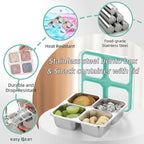 4 Pack Stainless Steel Snack Containers with Lids 4 Compartment Food Storage Containers for Adults Meal Prep Reusablele for work or going out. (BLUE, 4)