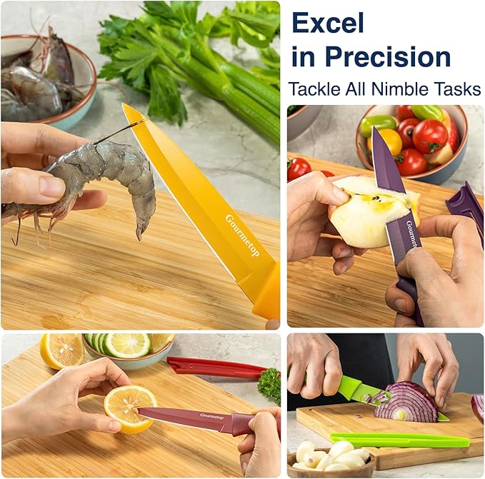 Paring Knife with Cover, Paring Knives Set of 4, 4.5" Paring Knife Set of Premium Stainless Steel, Small Kitchen Knife Set for Fruit and Vegetable, Ergonomic Knife Handles for Versatility