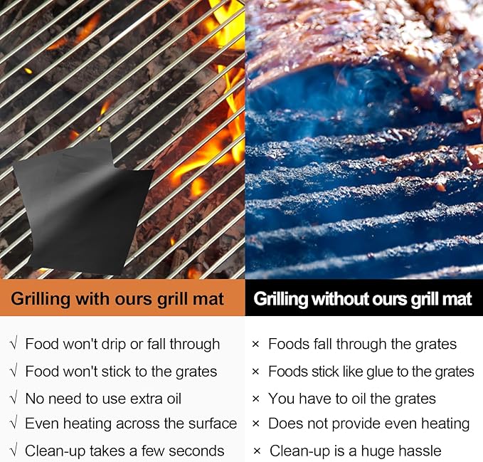 UBeesize Grill Mats for Outdoor Grill Set of 6 - Heavy Duty Non-Stick BBQ Grilling Mat & Oven Liner, Reusable, Easy to Clean - Works on Oven, Gas, Charcoal, and Electric BBQ - 15.75 x 13 Inch