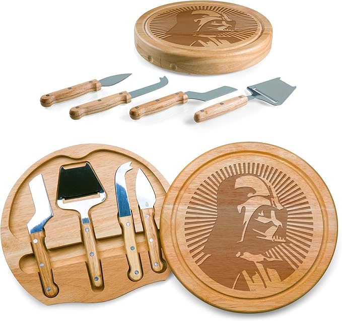 PICNIC TIME Star Wars Darth Vader Circo Cheese Board & Knife Set, Charcuterie Board Gift with 4 Stainless Steel Tools, Wooden Cutting Board for Cheese, Meat & Crackers, Housewarming (Parawood)