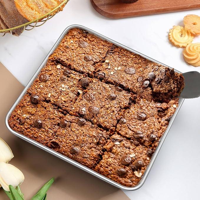 LIANYU 4 Pack 8/9 Inch Square Baking Cake Pan, Stainless Steel Brownie Bread Cake Molds, Square Bakeware for Lasagna Pie, Oven & Dishwasher Safe, 2 PCS 8-Inches + 2 PCS 9- Inches