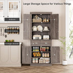 FOTOSOK 72" Kitchen Pantry Storage Cabinets with Drawer, Freestanding Cupboard with 4 Doors, Drawer, 4 Shelves, Utility Pantry Cabinet for Kitchen, Dining Room, Living Room, Ash Grey
