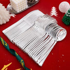 Liacere 200Pcs Silver Plastic Cutlery - Silver Plastic Silverware- Disposable Silverware - 100 Forks, 50 Spoons, 50 Knives Perfect for Wedding＆Christmas