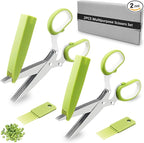 2 Pack Herb Scissors, Herb Scissors with 5 Blades and Cover, Multi Blade Kitchen Scissors for Cutting, Shredding and Cooking Cilantro Onion Salad Garden Herbs, Dishwasher Safety (Green)