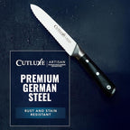 Cutluxe Kitchen Utility Knife – 5" Serrated Ultra Sharp Blade, Ergonomic Handle, Full Tang – Forged High Carbon German Steel – Artisan Series