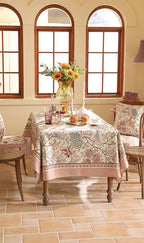 patdrea Designer Pink Linen Table Cloth for Rectangle Table,Vintage Floral with Birds Pattern Decorative Tablcloth,French Table Cover for Kitchen Dining,Thanksgiving,Christmas,55"x71"-Kulom a