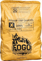 FOGO Super Premium Hardwood Lump Charcoal, Natural, Large Sized Lump Charcoal for Grilling and Smoking, Restaurant Quality, 17.6 Pound Bag, 2-Pack