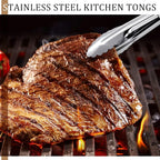 Meanplan 50 Pcs Small Stainless Steel Kitchen Tongs 7 Inch Food Serving Tongs Metal Cooking Clips High Heat Resistant Clips with Sliding Rings for Buffet Food Cooking Salad Grilling, Silver