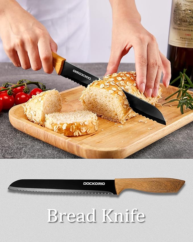 Kitchen Knife Set with Block, all in one 19 PCS High Carbon Stainless Steel Sharp Serrated Steak Knives Set, Chef Knives, Bread Knife, Scissor, Sharpener