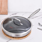 DELARLO Whole body Tri-Ply Stainless Steel Hybrid 12 inch Frying Pan With Lid Nonstick, Oven safe induction skillet,Suitable for All Stove (Detachable Handle)