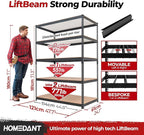 HOMEDANT 5 Tier Laminated Boltless Heavy Duty Garage Storage Adjustable Wide Size Metal Shelving Unit Utility Rack Shelves Organization Multipurpose Shelf Shed Warehouse 47.7"W x 24.1"D x 71.3"H 4Pack