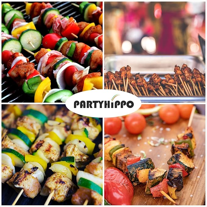 PARTYHIPPO 10 Inch Natural Bamboo Skewers, 4mm Thick, 200 Pack – BBQ Kabob Sticks for Grilling, Fruit, Chocolate Fountain, Crafts & Parties – More Size Choices /8"/10"/12"/14"/16"(10")