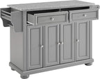 Crosley Furniture Alexandria Granite Top Rolling Kitchen Island Storage Cart, Microwave Stand, Spice Rack, Gray