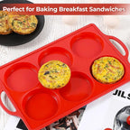 CAKETIME Muffin Top Pan Non Stick,4 Inch Metal Frame Round Egg Baking Pan for Oven English Muffins, Whoopie Pies, Corn Bread, Egg Bites, Breakfast Sandwiches Tarts Red