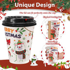 Christmas 100 Pack Coffee Cups with Lids 12oz, Disposable Insulated Ripple Wall To Go Paper Coffee Cups for Hot/Cold Drinks Office Home Shop Event