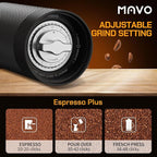MAVO Manual Coffee Grinder, Wizard Hand Coffee Grinder, Capacity 25g with CNC Stainless Steel Hexagonal Conical Burr, Adjustable Setting, Burr Coffee Bean Grinder for French Press, Pour Over, Black