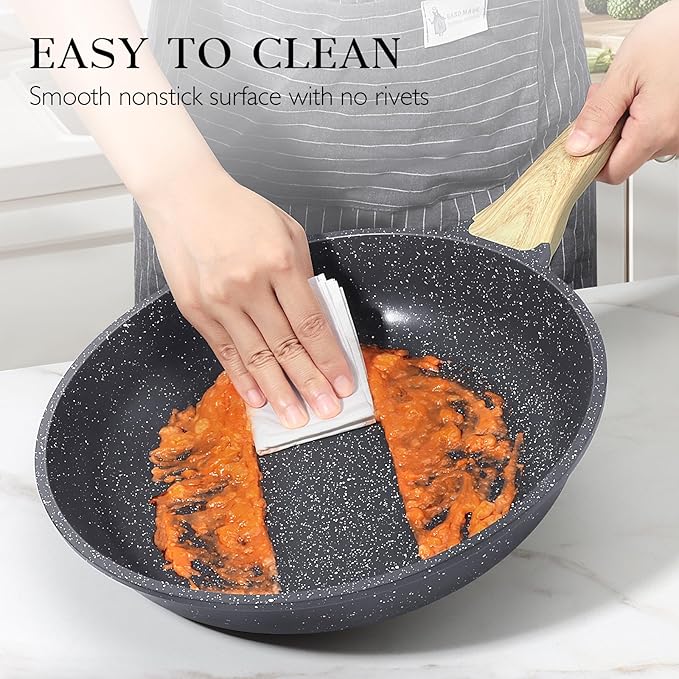 GiPP Nonstick Frying Pan Skillet - 9.5" Grey Granite Non Stick Pans, Omelette Pan with Heat-Resistant Handle, Compatible with All Stovetops, PFOA Free