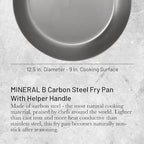 De Buyer MINERAL B Pro Carbon Steel Country Fry Pan with Helper Handle - 12.5” Diameter, 9” Cooking Surface - Ideal for Sauteing, Simmering, Frying - PFAS, PFOA, PFOS Free - Made in France