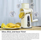 Chef Power Premium Quality 5 in 1 Cheese Grater Hand Crank - Stainless Steel Rotary Cheese Grater for Effortless Grating - Durable and Ergonomic Design for Professional and Home Use (Beige)