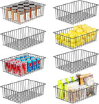 Simple Trending 8 Pack Large Wire Baskets for Organization, Metal Pantry Storage Baskets for Cabinet, Kitchen, Garage, Bathroom, Black