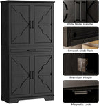 IRONCK Farmhouse Kitchen Pantry Cabinet, 72" Height Tall Freestanding Cupboard with Sliding Storage Rack and 6 Hanging Shelves for Kitchen, Dining Room, Black