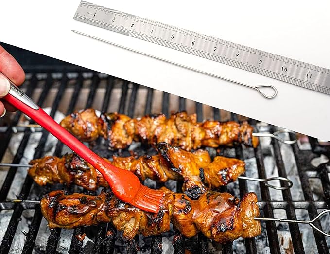 10 Inch Metal Barbecue Skewers, Stainless Steel BBQ Skewers, Shish Kebab Kabob Skewers 12 Pcs