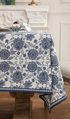 patdrea Designer Vintage Blue Floral Tablecloth for Square Table,Linen Paisley Breathable Pattern Table Cloth,Home Cover Decor for Kitchen Dining Christmas,Thanksgiving,67"x67"-Lantang a