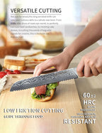 8” Bread Knife Serrated Kitchen Chef Knife - Damascus Steel & Resin Handle - Xuan Series (Sunset Red)