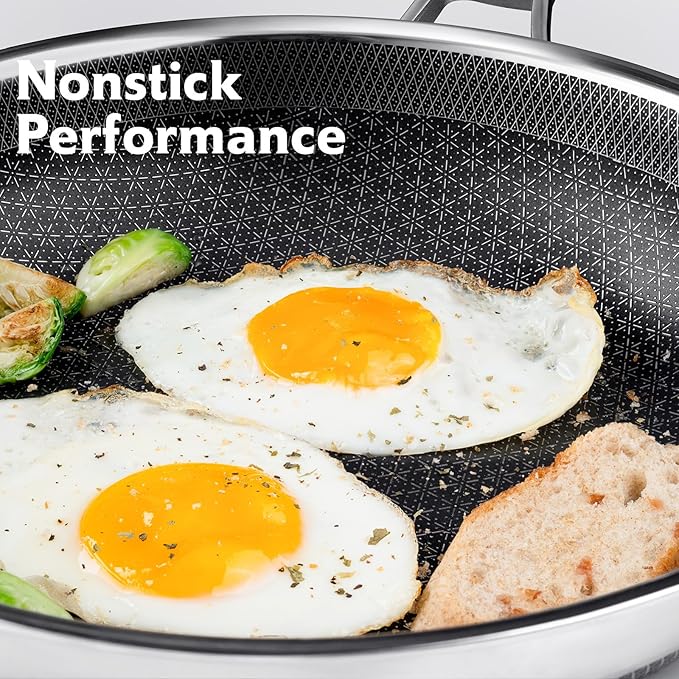 Hybrid Pans Set Nonstick 3 Piece, 8&10&12 Inch Nonstick Frying Pans Set, Dishwasher Induction Oven Broiler Safe Stainless Steel Skillet, PFOA Free Kitchen set