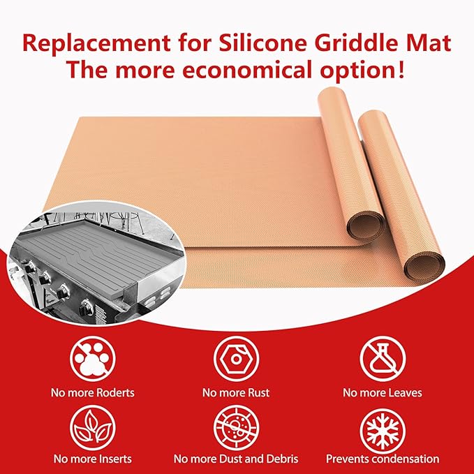 UBeesize 2 Pack Nonstick Copper Grilling Mats for 36 Inch Blackstone Griddle, Resuable Cooking Mat for Grilling, BPA and PFOA Free Heavy Duty BBQ Grill Mats, Griddle Accessories Kit -36 x 17.8 Inch