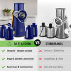 Zulay Kitchen Rotary Cheese Grater 5 Blade Cheese Shredder - Manual Hand Crank Cheese Grater With Reinforced Suction & 5 Interchangeable Drums - Easy to Use, Vegetable Chopper Round Mandoline Slicer
