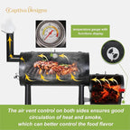 Captiva Designs Charcoal Grill with Offset Smoker, All Metal Steel Made Outdoor Smoker, 512 sq.in Cooking Area, Best Combo for Outdoor Garden Patio and Backyard Cooking