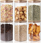 Glass Storage Jars 6 Pack -50oz (10cmx20cm)Clear Glass Food Storage Containers with Airtight Bamboo Lid Stackable Kitchen Canisters for Candy,Cookie,Rice,Sugar,Flour,Pasta,Nuts and Spice Jars(Square)