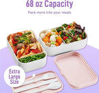 Double Premium Bento Box Adult, 67 fl oz BPA-Free - Dusty Pink Stackable Lunch Box with Leak-Proof Lids & Dividers, Perfect for Meal Prep, Lunches & Portion Control