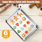 6 Pcs Baking Sheet Pan Set 9 x 6.7 x 1 inches Cookie Sheet Small Toaster Oven Pans Stainless Steel Tray Barbecue Grill Pan Rectangle Trays Oven, Non-stick, Easy Clean