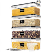 Vtopmart Airtight Food Storage Containers with Lids 4PCS Set 3.2L, Plastic Spaghetti Canisters for Pasta organizer, BPA Free Air Tight Kitchen Pantry Organization