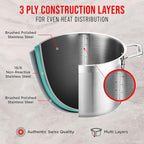 Stainless Steel Stockpot with Tempered Glass Lid 8 Quart, Durable 18/0 Stainless Steel, Impact-Bonded Base for Even Heating, Riveted Handles, Oven & All Stove Compatible, Safe Up To 500°F (260°C)