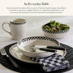 MACKENZIE-CHILDS Set of 4 Everyday Pasta Bowls, Microwave-Safe and Dishwasher-Safe Stoneware Bowls, Black-and-White Courtly Check