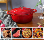 Enameled Cast Iron Dutch Oven, 5.5 Quart, Round Dutch Ovens Pot with Dual Handle for Bread Baking, Dutch Ovens with Lid, Bread Oven, Red