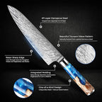 SENKEN 15-Piece Damascus Knife Block Set - "Tsunami" Collection Japanese Chef Knife Set - 67-Layer Japanese VG10 Steel Blades, Includes Chef Knife, Cleaver, 6 Steak Knives (15-Piece Knife Block Set)