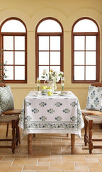 ISAENNE Designer White Linen Extra Long Rectangle Tablecloth,Chinoiserie Floral Elegant Indoor Table Cloth,Fall Stain Proof Decor Tablecloths for Dining Thanksgiving Kitchen,63"*110"-Mosella F