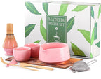 HELPLX Matcha Whisk Set 10-Piece Japanese Matcha Kit with BowlWhisk & Holder2 Tea CupsBamboo ScoopSpoonSifterScoop Rest & Tea Towel – Pink Matcha Tea Set for Ceremony or Daily Use
