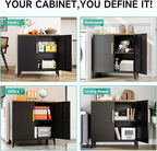 SISESOL Black Storage Cabinet with Doors and Shelves,30 inch Pantry Cabinet Sideboard with Leg,Small Accent Cabinets with Storage,Side Floor Cabinets for Home,Kitchen,Coffee Bar,Dining/Living Room