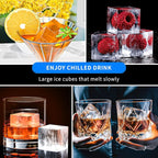Large Ice Cube Tray for Whiskey, HANCELANT Big Silicone Square Ice Cube Mold with Removable Lid, 2'' Huge Square Ice Cubed Tray for Whisky and Cocktail