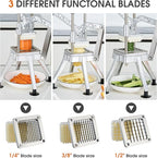 Commercial Vegetable Chopper Potato Dicer & Fruit Slicer, Stainless Steel French Fry Cutter with 3 Replacement Blades(1/2 Inch, 3/8 Inch and 1/4 Inch Blades) for Restaurants & Home Kitchen
