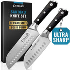 Cutluxe Santoku Knife Set – 7" Chopping Knife and 5" Vegetable Knife – Multipurpose Kitchen Knives – High Carbon German Steel, Full Tang & Ergonomic Handle Design – Artisan Series