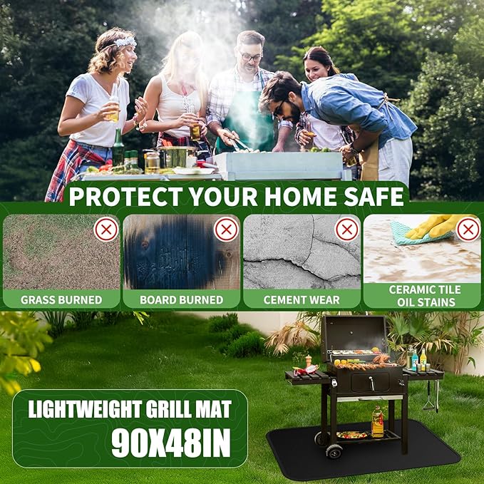Large 90 x 48inches Under Grill Mats for Outdoor, Fireproof Griddle Mats for Deck Patio Lawn, Indoor Fireplace/Fire Pit Mat, Griddle Accessories Compatible with Blackstone