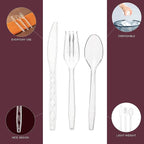 Party Bargains Clear Plastic Cutlery 720 pcs: 360 Forks, 240 Spoons, 120 Knives. Argyle Design, Heavy Duty & Solid Disposable Silverware Utensils Combo Pack Set for Weddings, Buffets, Luncheons